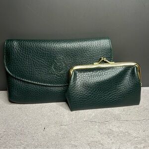 Tan Sac Forest Green Leather Clutch and Coin Purse
